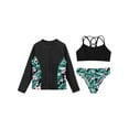 thumbnail image 3 of TiaoBug 3Pcs Kids Girls Bikini Swimsuit Long Sleeve Shirt with Sleeveless Crop Top And Briefs Rash Guard Bathing Suit Set Lily 6, 3 of 7