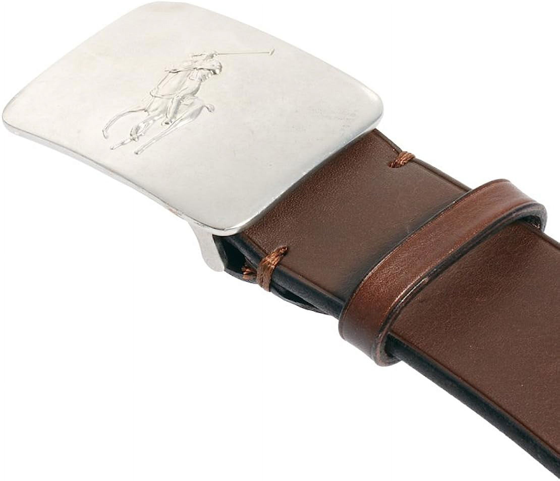 New  Polo Ralph Lauren Men's Big Pony Logo Plaque Leather Belt, Brown, Sz 36 (8639-7) - image 3 of 3