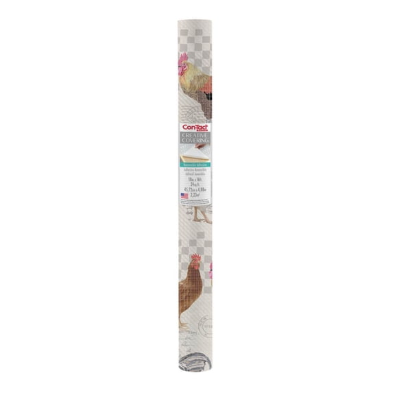Con-Tact Creative Covering™ Printed Vinyl Top -Vintage Roosters SM, 18 in. x 16 ft., Ideal Use for Surface Protection and Shelf Organization