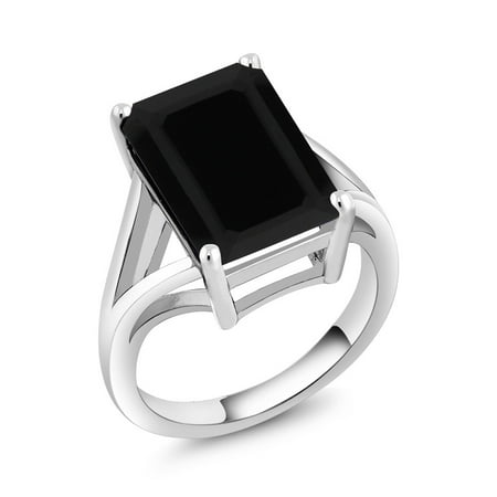 - 5.00 Ct Octagon Black Onyx 925 Sterling Silver Women's Solitaire Ring