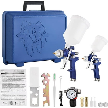 Professional 2-in-1 HVLP Gravity Feed Spray Gun Kit (1.4mm 600ml   0.8mm 125ml) with Locking Pressure Regulator – Dual-Purpose Automotive & Model Painting Toolbox (Blue)