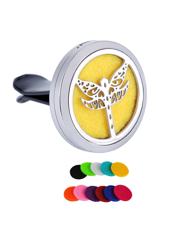 Round Dragonfly Aromatherapy Perfume Essential Oil Diffuser Locket Car Vent Clip by Valyria