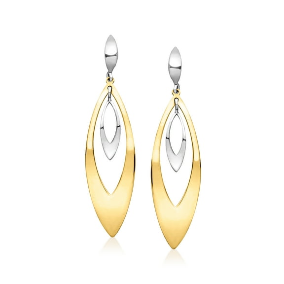 Ross-Simons Italian Sterling Silver and 18kt Gold Over Sterling Marquise-Shaped Drop Earrings, Women's, Adult