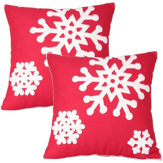 Fundas de almohada decorativas de algodón con diseño de copos de nieve cuadrados y suaves, de 18 x 18 pulgadas, para el hogar, la cama, el sofá o el coche (1 par)