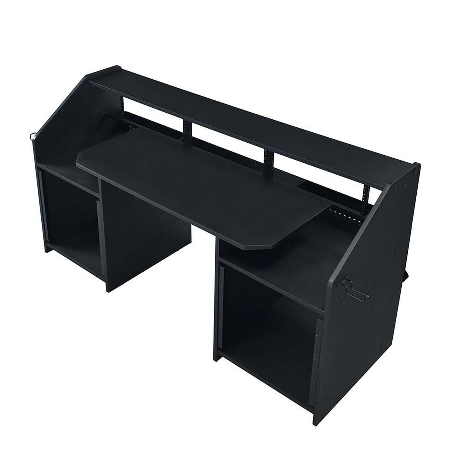 71 Inch Wood Music Studio Desk Keyboard Tray Monitor Top Black - Saltoro Sherpi