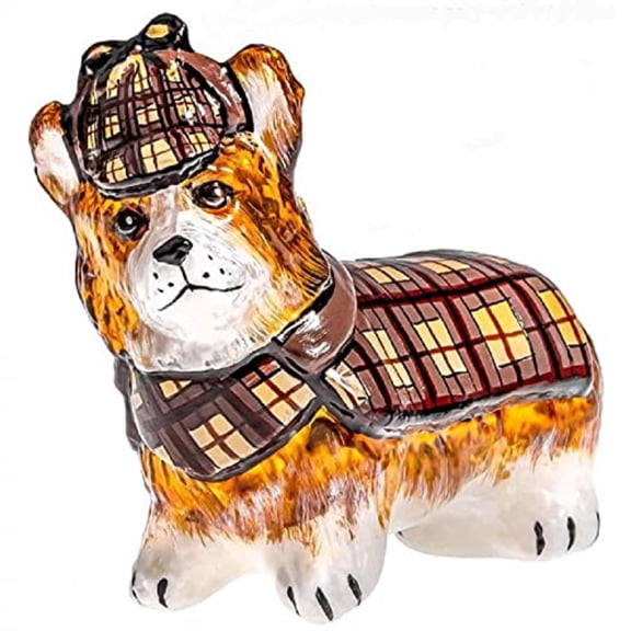 Pembroke Welsh Corgi Sherlock Holmes Polish Glass Christmas Ornament