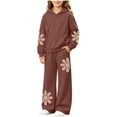 thumbnail image 2 of Nekdswn Girls 2 Piece Outfits Floral Print Hoodie and Straight Leg Pants Sports Sets for Kids Fall Fashion Fleece Lined Sweatsuits Size 2-16 Years, 2 of 7