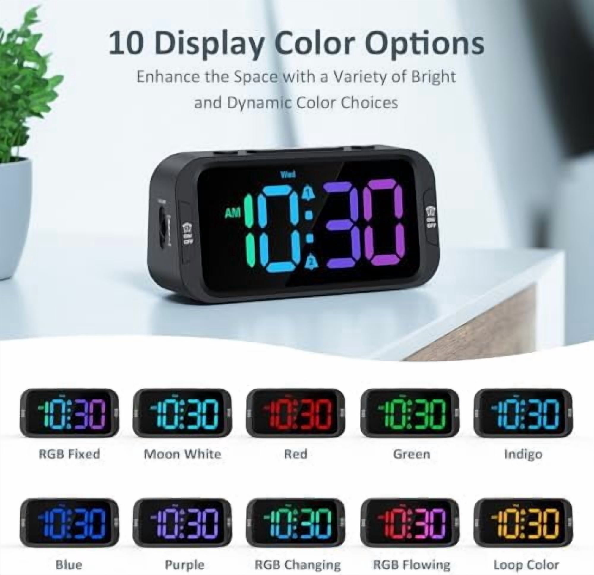 Digital Dual Alarm Clock for Bedroom: RGB Electric Clock with USB Charger for Kids Teens - Dimmable Clock with Weekday Weekend Mode for Bedside Desk