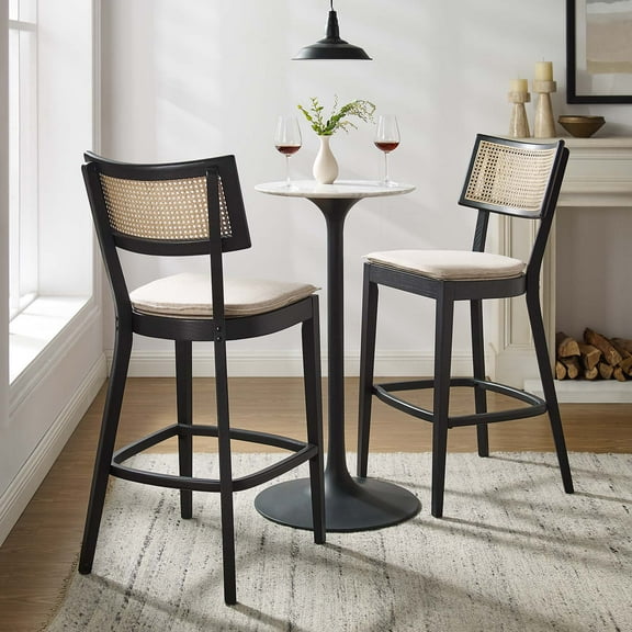 Modway Caledonia Wood Bar Stools - Set of 2 in Black Beige