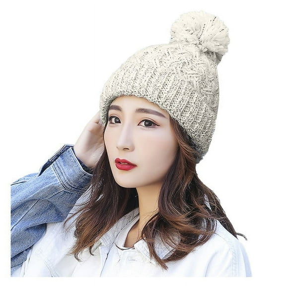 Generic Women'S Thermal Knit Beanie Ladies' Soft Knit Slouchy Hat Women Winter Hats Thick Cable Women Hat Warm Lined Knitted Soft Cap Unisex Cable Knit Winter Hat Women'S Insulated Wool Cap