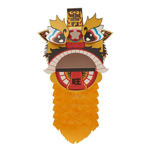 Cabeza de león chino para danza, montaje DIY, interesante, educativo, lindo, modelo de papel decorativo para manualidades, juguete amarillo