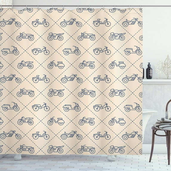 Ambesonne Adventure Shower Curtain, Geometric Motorcycles, 69"Wx75"L, Champagne Dark Blue Grey