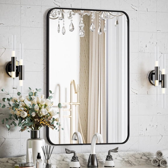 Lumora 24.2"x 36.3" Wall Mirror Rectangle Rounded Corner Hanging Vanity Mirror,Black