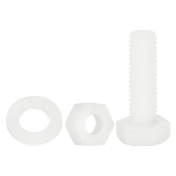 Uxcell 150 Pack/50 Sets Nylon Hex Bolts, M6 x 20mm Plastic Full Threaded Hex Head Screws Bolts and Nuts with Flat Washers for Machinery Electronics Industrial Accessories, White