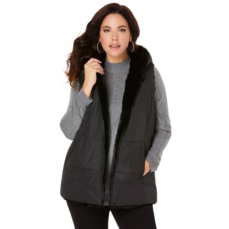Roaman s Women s Plus Size Reversible Faux Fur Vest