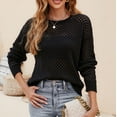 thumbnail image 2 of Womens Knitting Tops Pullover Eyelet Hole Long Sleeve Crew Neck Sweaters Loose Fitting Solid Knitwear, 2 of 7