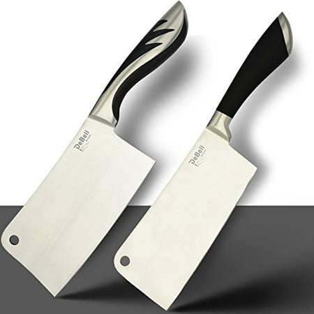 DeBell 2-Piece Stainless-Steel Chopper-Cleaver-Butcher-Bone Knife by Color Pack, 7 Inch Blade for Home Kitchen or
