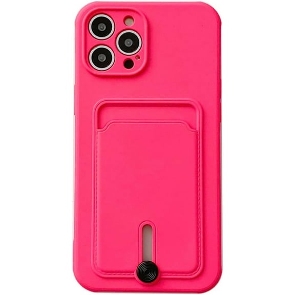 Push Up Card Holder Bright Color & Solid Color TPU Case Compatible with iPhone Case(Hot Pink,iPhone 15 Pro)