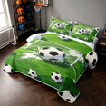 thumbnail image 3 of Manfei Soccer Sport Bed Spread Queen, Football Field Queen Coverlet Set, Green Black White 03, Gray Reversible 3 Pieces, 1 Quilt and 2 Pillowcases, 3 of 7
