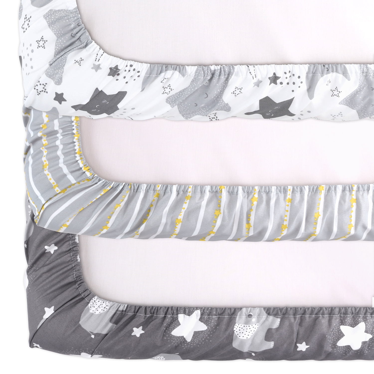The Peanutshell Pack n Play, Mini Crib, Portable Crib or Fitted Playard Sheets for Baby Boy or Girl, Celestial Elephant, 3 Pack Set