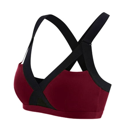 

MINZON Women Front Cross Side Lace Sports Bra Full Cup Bra Vest Tops Plain Color