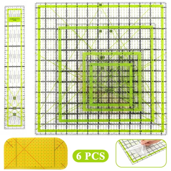 Aovky Quilting Rulers, 6 Pcs Acrylic Sewing Rulers, Clear Fabric Cutting Templates for Quilting, Patchwork, DIY Sewing Supplies (4.5"x4.5", 6"x6", 8"x4", 9.5"x9.5", 12.5"x12.5", 12"x2")