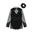 thumbnail image 5 of TiaoBug Kids Girls Shiny Rhinestones Long Sleeve Gymnastics Leotard Dance Jumpsuit with Hair Band Set Silver Grey&Black 12, 5 of 7