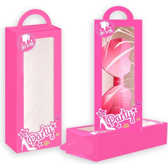 Hot Pink Girls Party Gift Bags of 12 - Double-sided design "Let's Go" cartoon pattern Solid color Ready-to-use party decoration