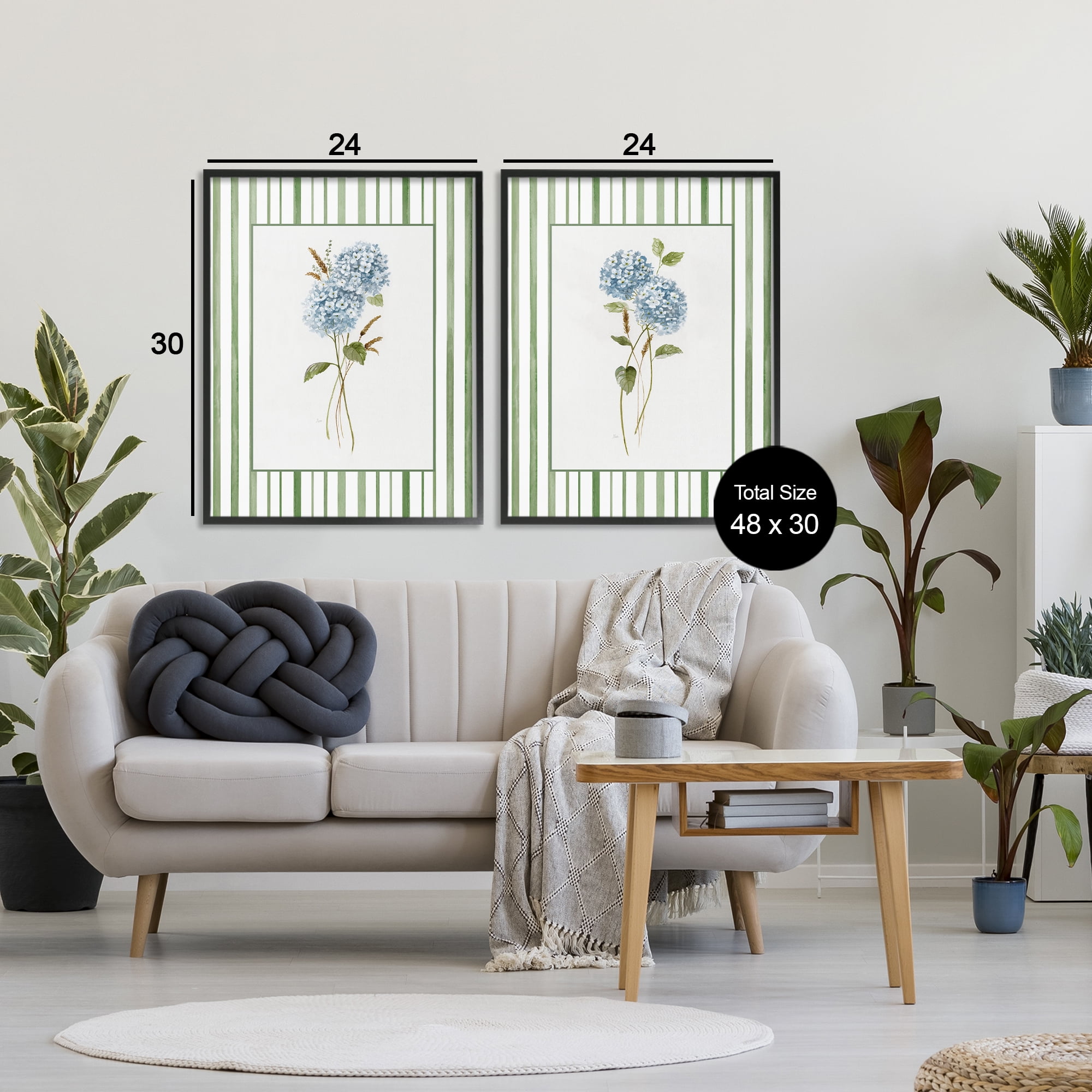 Stupell Industries Wheat & Hydrangea Sprigs 2 Piece Black Framed Giclee Art Set, design by Nan