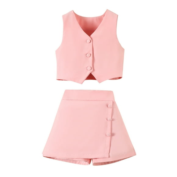 TSADFHJI New Born Clothes Baby Girl Sleepers Toddler Girls Sleeveless Tops and Skirt Solid Color Two Piece Outfit Set Casual Summer Clothes 5-6 Years