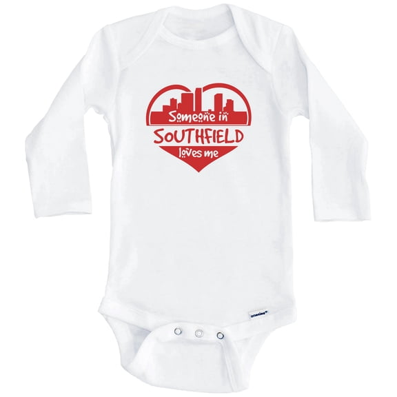 Someone in Southfield Loves Me Southfield Michigan Skyline Heart One Piece Baby Bodysuit (Long Sleeve), 0-3 Months White