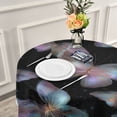 thumbnail image 6 of 60 Inch Round Tablecloth with White Lace Trim Fall Table Cover for Elegant Dining Decor Pink and Cyan Butterflies, 6 of 8
