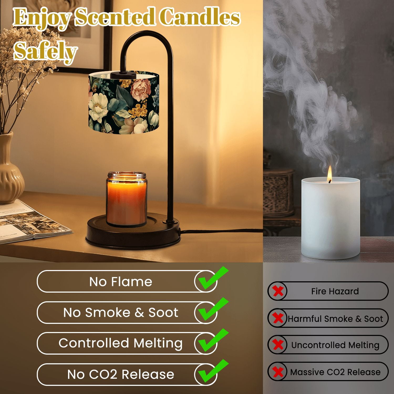 Candle Warmer Lamp with Timer Dimmer watercolor floral pink blush flowers green leaves Summer Decor Candle Lamp Warmer for Jar Candle with 4 Bulbs Gifts for Women House Warming Gifts