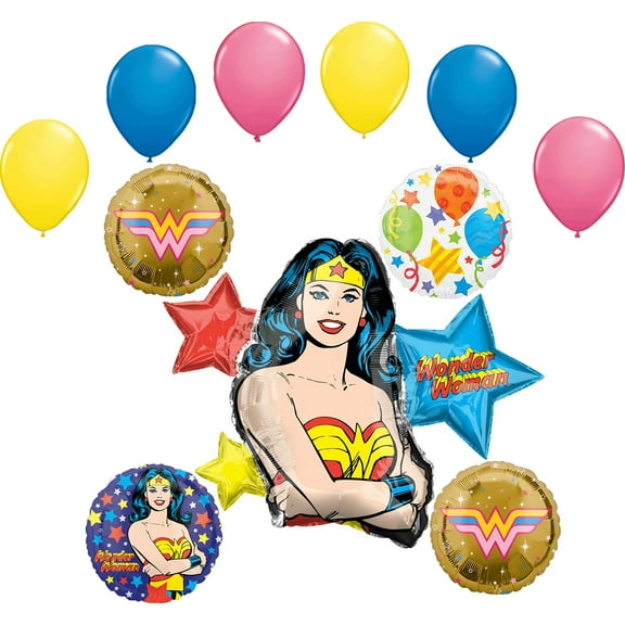 Wonder Woman Party Supplies 11pc Birthday Balloon Bouquet Decorations