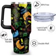 thumbnail image 2 of Game Tumbler with Lid and Straw, 40oz Gamer Water Bottle Cup with Handle, Gaming Travel Coffee Mugs, Birthday Gifts for Gamer Men Boys, 2 of 6