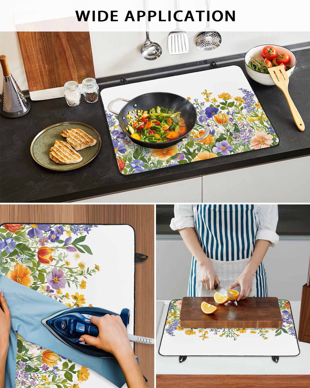 nqOlkjepod Large Induction Cooktop Protector Mat 24"x21", Colorful Floral Stove Top Covers for Electric Stove, Botanical Blossom Flowers Herbs Motif Stove Burner Cover Mats, Glass Top Stove Cover