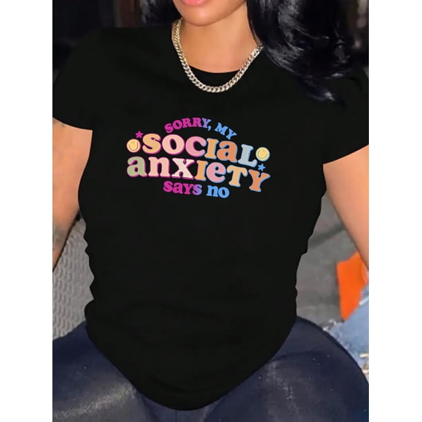Camiseta de Verano para Mujer Chic Gradient Letter Print Women's T-Shirt - Casual Crew Neck, Short Sleeve, Stretchy Polyester Blend, Machine Washable - Perfect for Summer & Everyday FashionFather's