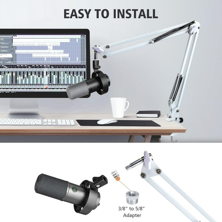 SUNMON White Boom Arm for Fifine K688 - Mic Boom Arm Compatible