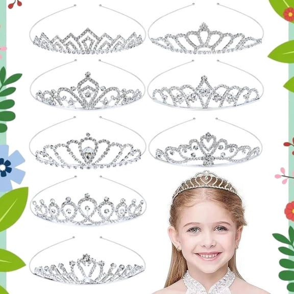 8 Pack Silver Metal Sparkly Glitter Rhinestone Crown Headbands Wedding Prom Birthday Party Princess Hair Tiaras Clasps Accessories for Women Brides