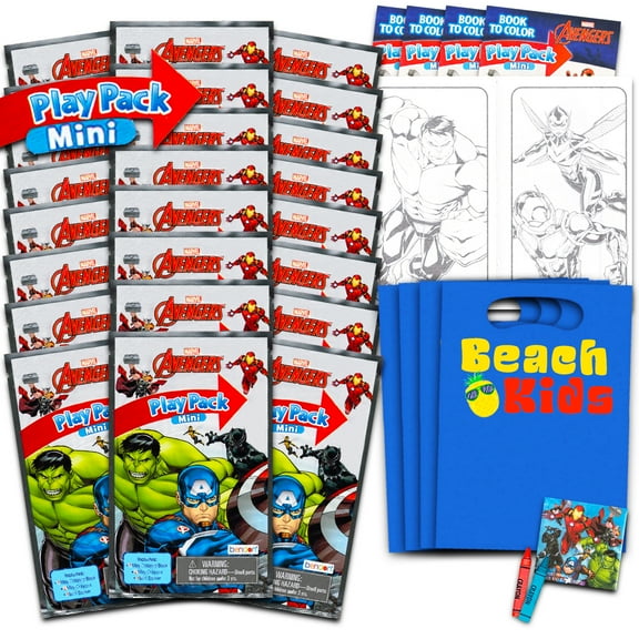 Marvel Avengers Mini Party Favors Set for Kids - Bundle with 24 Grab n Go Play Packs Coloring Pages, Stickers and More (Avengers Birthday Supplies) Goodie Bag Filler supplies