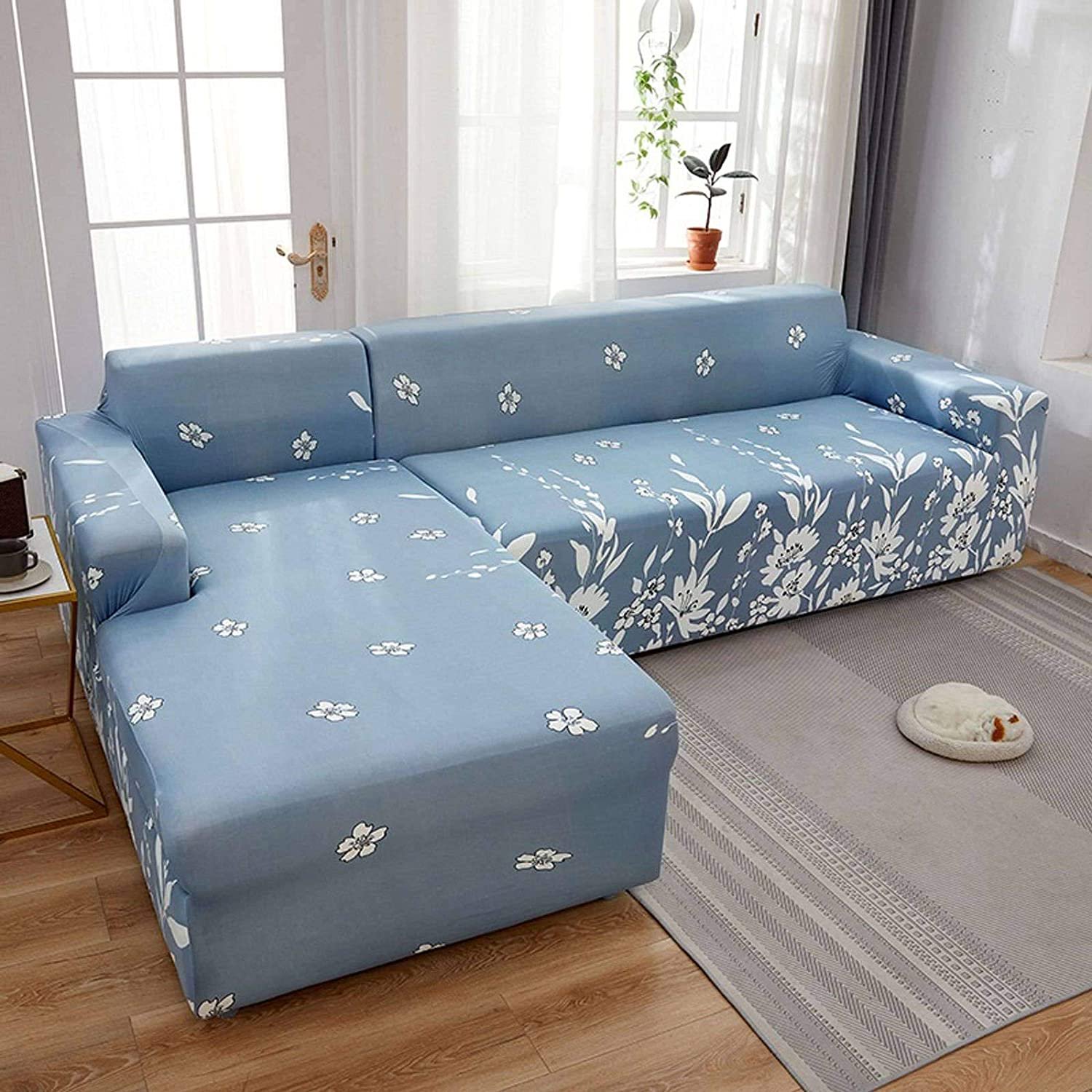 L Shape Sofa Covers Sectional Cover 2 Pcs Stretch Slipcovers For Couch With Two Pillowcases E