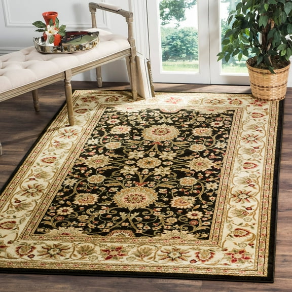 SAFAVIEH Lyndhurst Victoria Traditional Floral Area Rug, Black/Ivory, 6' x 9'
