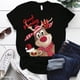 thumbnail image 3 of Camiseta con estampado navideño de renos y buenos días para mujer, camiseta navideña con estampado bonito, S-5XL divertida y bonita, camiseta navideña para mujer, 3 of 4