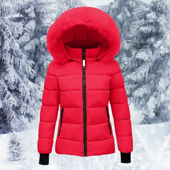 Baberdicy Women's Long Hooded Quilted down Coat, Warm Winter Padded Maxi Jacket with Pockets , Student Hooded down Jacket, Quilted Winter Parka, School Coat Red M