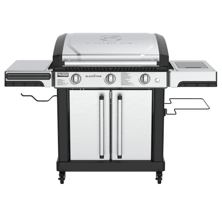 Blackstone ProSeries Outdoor Griddle, 3-Burner 28” Propane Flat Top Grill with Cabinet, Stainless Steel