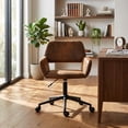 thumbnail image 3 of Homy Casa Brown Faux Leather Swivel Office Chair, Adjustable Rolling Desk Chair with Arms and Black Metal Base, 3 of 10