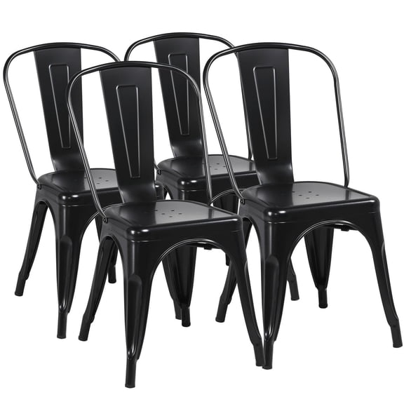 Metal Dining Chairs Set of 4, Industrial Stackable Kitchen Chairs with Back for Dining Room/Restaurant/Bistro/Patio, Indoor & Outdoor Use, Matte Black