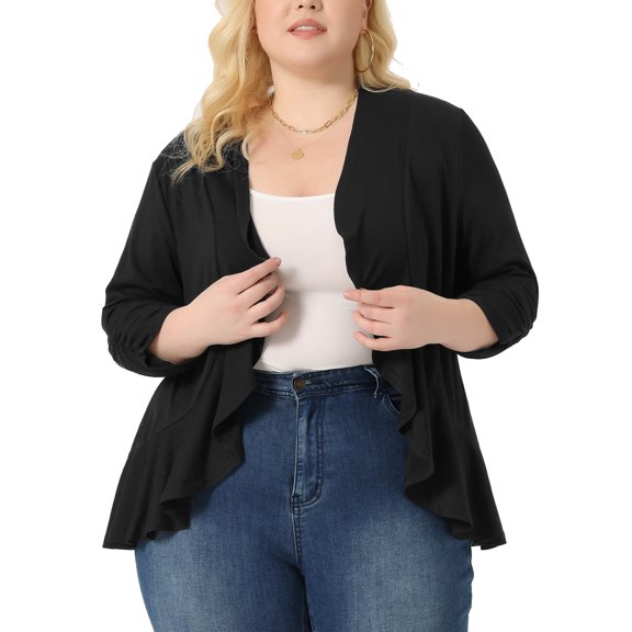 DARING DIVA Women's Plus Soft 3/4 Sleeve Cropped Shrug Bolero Cardigan 1X Black