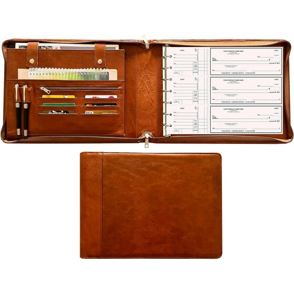 7 Ring Check Binder for Business Checks, Checkbook Binder with Zipper for 3-up Business Checks,Personalized Check Book Portfolio for 9 x 13 inch Sheets 600 Check, Check Holders for Men/Women