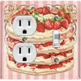 thumbnail image 1 of Metal Light Switch Plate Cover Elegant Strawberry Cake Striped Wallpaper Pink CAK053, 1 of 13